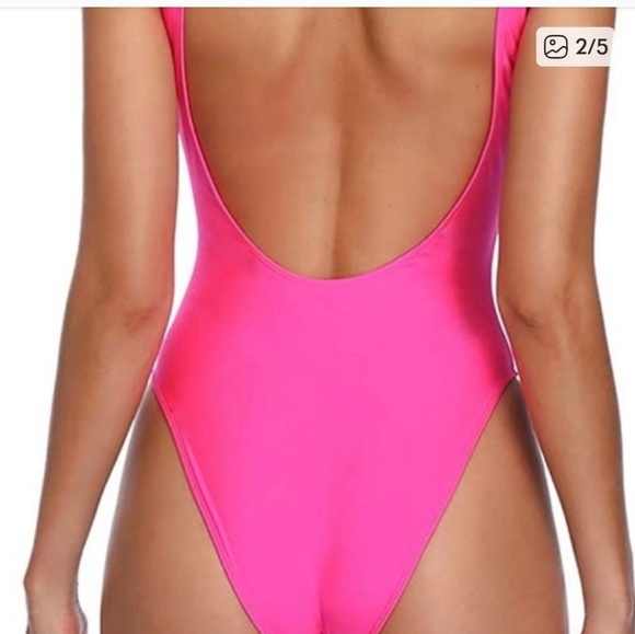 Dixperfect Retro 80s/90s Hot Pink One Piece Swimsuit Size M - Picture 2 of 10